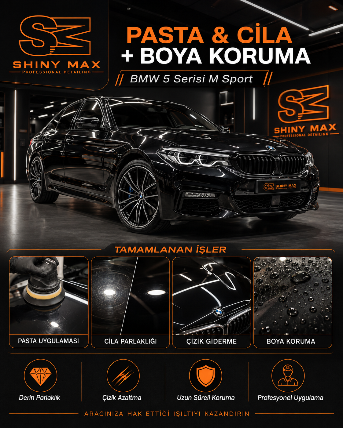 BMW 5 Serisi M Sport — Çift Aşama Pasta Cila & Graphene Koruma